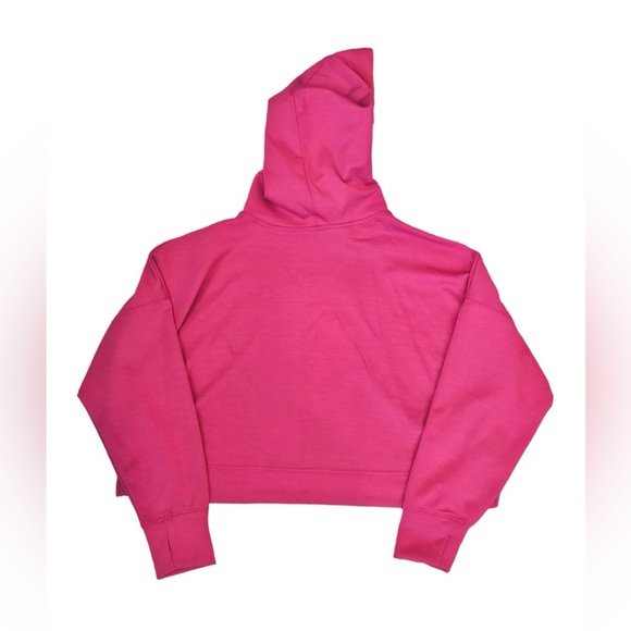 Happily Grey Sweatshirt Hooded crop Barbie Pink Sweatshirt drawstring Fuscia NEW - Picture 2 of 5